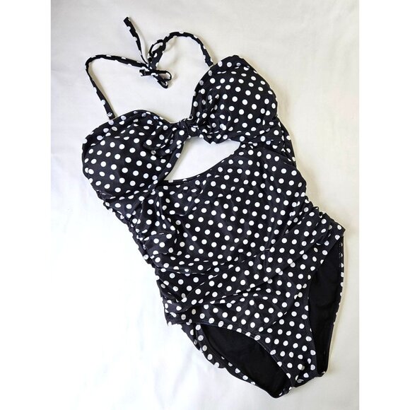 Womens Retro Polka Dot Halter One-Piece Swimsuit XXL Beach Pool Sexy Stylish - Picture 4 of 8